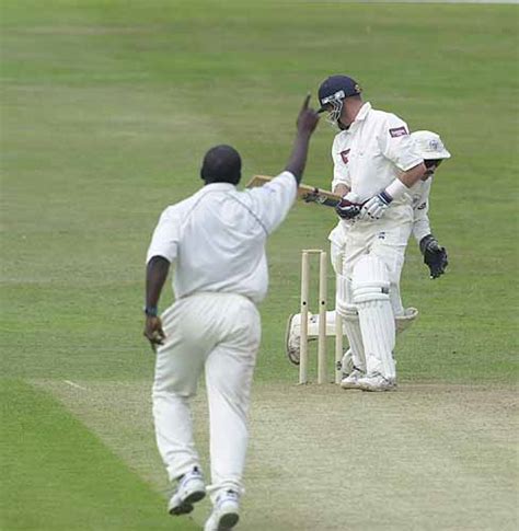 Craig White Is Clean Bowled By Mark Alleyne Espncricinfo