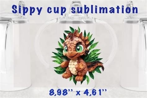 Baby Dinosaur Sippy Cup Sublimation Wrap Graphic By Angel A Creative