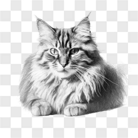 Download Black And White Drawing Of Long Haired Cat Sketches Online