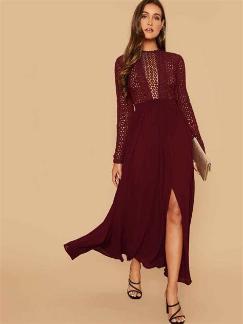 Shein Guipure Lace Bodice Split Dress