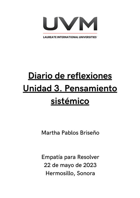 Ddru Mpb Tarea Diario De Reflexiones Unidad Pensamiento