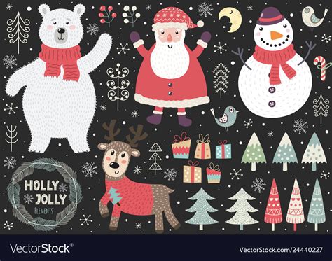 Set Of Cute Christmas Elements Royalty Free Vector Image