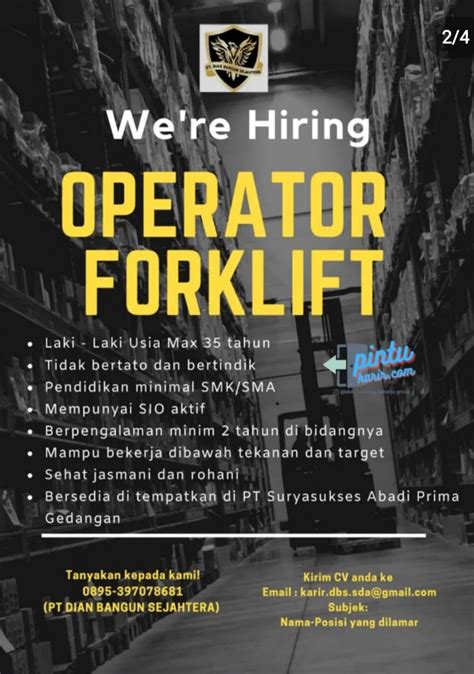 Lowongan Kerja Operator Forklift Di Pt Dian Bangun Sejahtera Nugasin