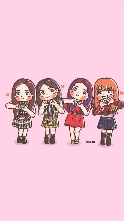 Blackpink Anime Cartoon Heart Hand Sign Blackpink Singer HD Phone