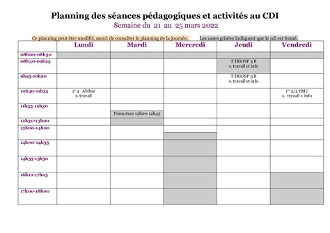 Calaméo Planning Cdi 2021 2022 Sem12 Modif