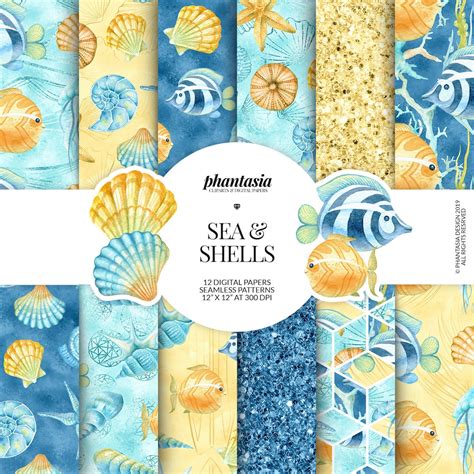 Seashells Digital Papers Summer Patterns Summer Digital Seamless