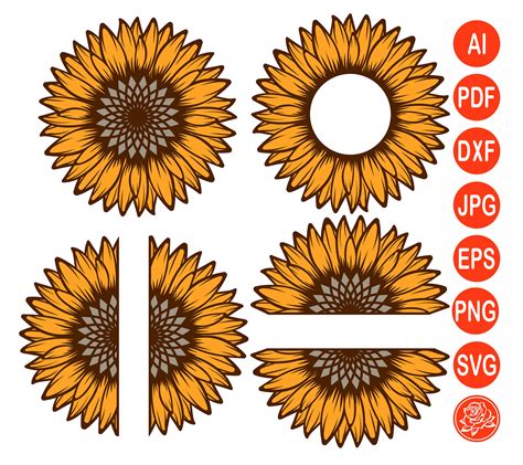 Split Sunflower Svg File Sunflower Cut File For Cricut Etsy