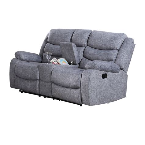 Benjara Fabric Upholstered Recliner Loveseat With Power Footrest Gray