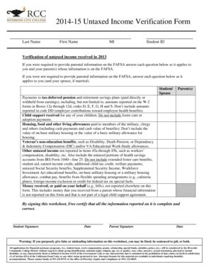 Fillable Online Rcc 2014 15 Untaxed Income Verification Form RCC