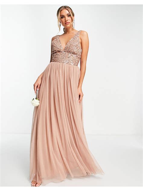 Beauut Bridesmaid Sequin Embellished Maxi Dress With Plunge Front And