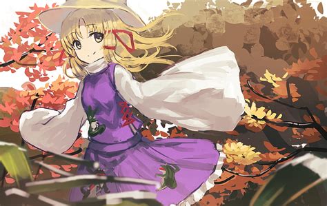 Autumn Blonde Hair Dress Hat Long Hair Moriya Suwako Ryokucha Manma