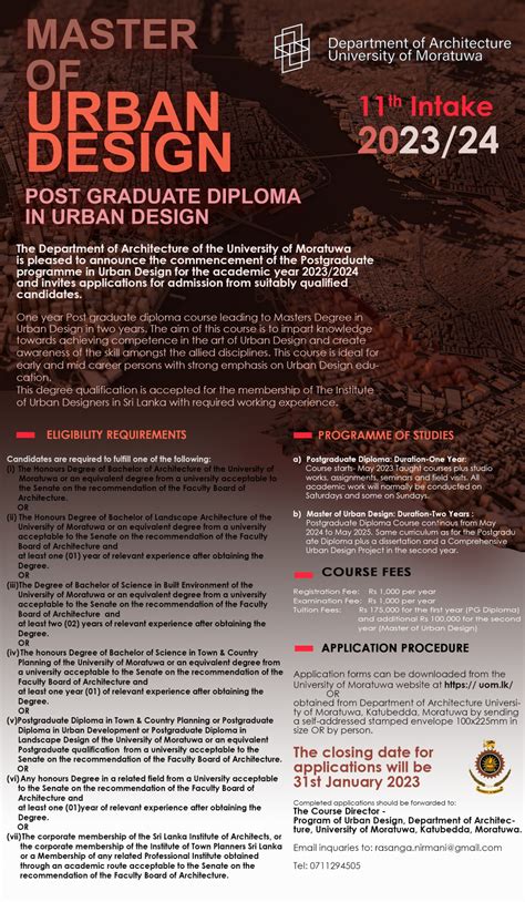 Mscpg Diploma In Urban Design University Of Moratuwa