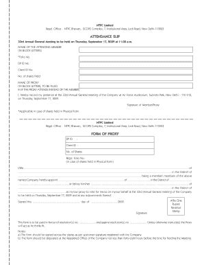 Fillable Online Attendance Slip Form Of Proxy Ntpc Fax Email Print