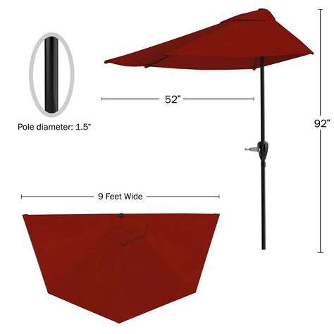 Pure Garden 9ft Half Umbrella For Balcony Porch Or Deck Red