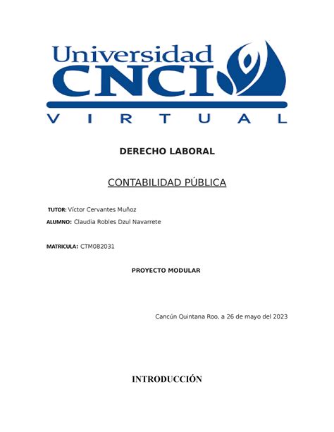 Proyecto Modular Derecho Laboral Derecho Laboral Studocu