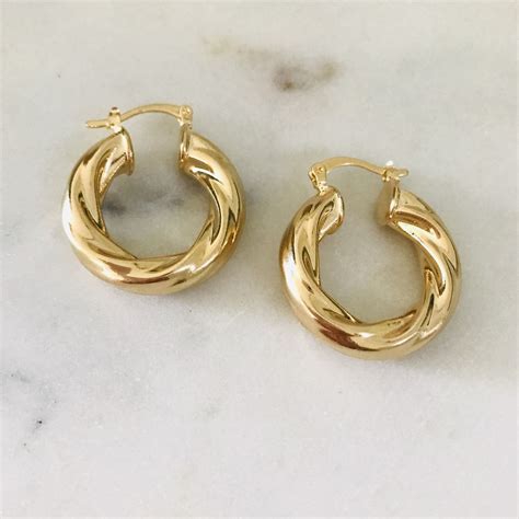 Medium Chunky 18 K Gold Filled Hoops Gold Earrings Gold Chunky Hoops