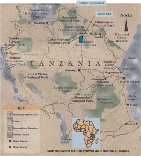 Map Of Tanzania Showing The Location Of Mto Wa Mbu Within The Northern