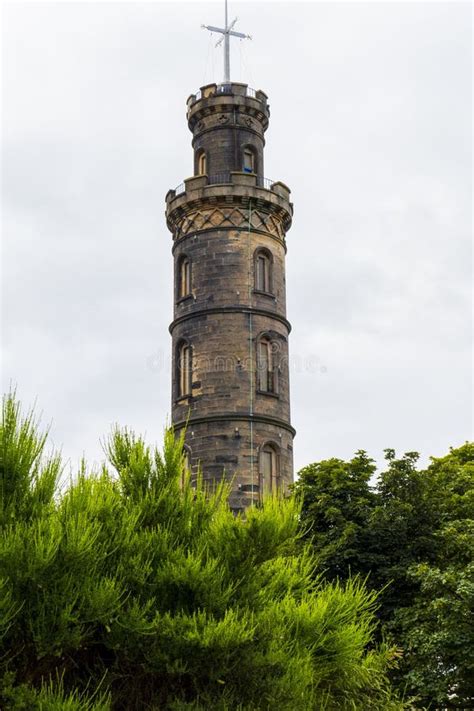 Nelson Monument Tower On Calton Hill In Edinburgh With The Time Ball