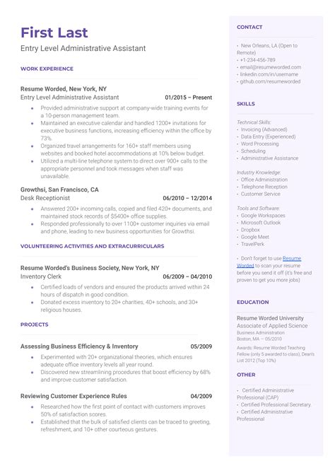 Entry Level Administrative Assistant Resume Example For 2023 Resume Worded