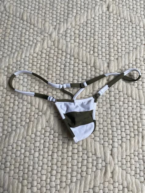 WICKED WEASEL SAILOR Stripe G String Bikini Bottom Khaki Ivory Size XS EUR PicClick FR