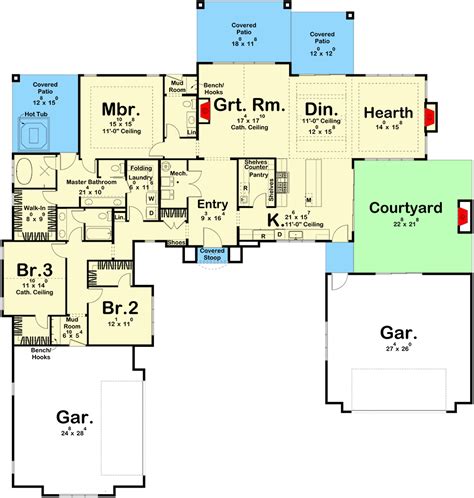 Single Story European House Plan With Courtyard And Outdoor Fireplace 623248dj Architectural