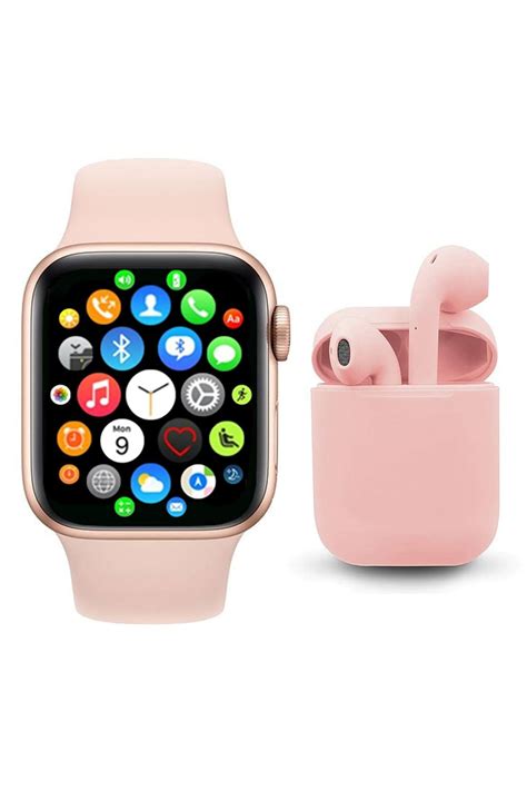 TECHNOMEN Akıllı Saat T500 Plus Airpods Kablosuz Kulaklık Ikili Pembe