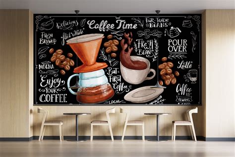 Customizable cafe wallpaper coffee themed wall mural restaurant