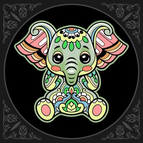 Colorido Lindo Elefante Dibujos Animados Mandala Artes Aislado Sobre