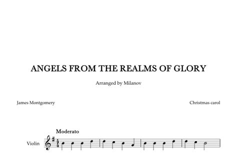 Angels From The Realms Of Glory In G Violin Easy Christmas Carol Arr