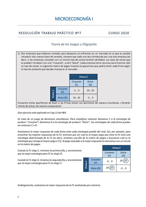 Resoluciones Tp 7 2020 Teoria De Los Juegos Y Oligopolio Tp N 7