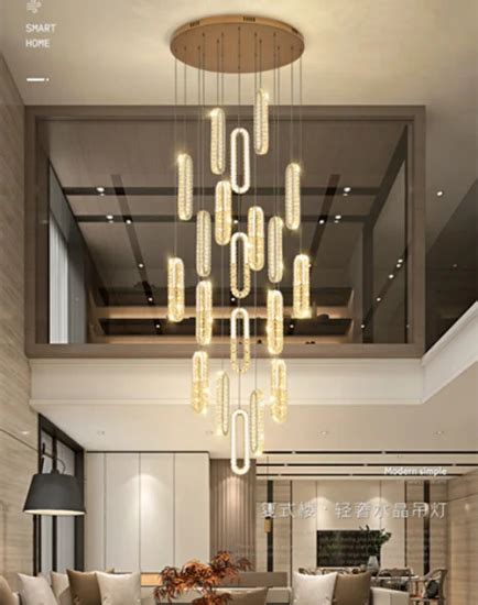 Modern Dimmable Led Crystal Staircase Long Chandelier Villa Duplex