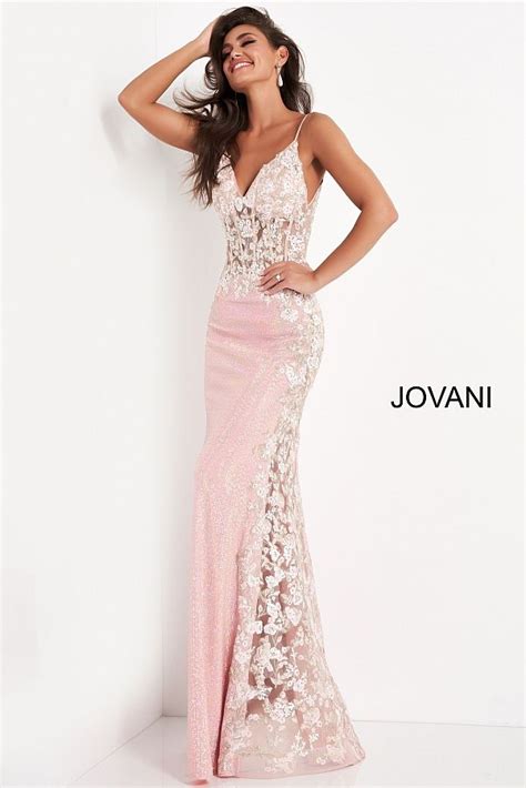 Jovani 06232 Pink Sequin Spaghetti Strap Prom Dress