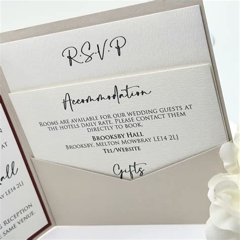 Matte Nude Modern Pocketfold Wedding Invitation With Ribbon