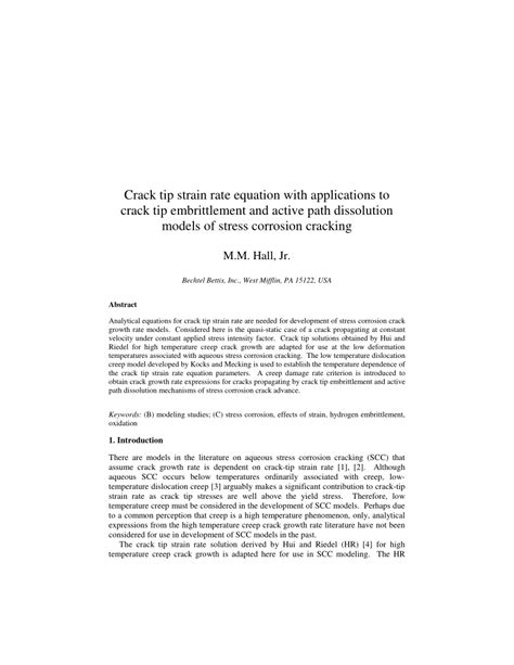 (PDF) Crack tip strain rate equation with applications to crack tip embrittlement and active ...