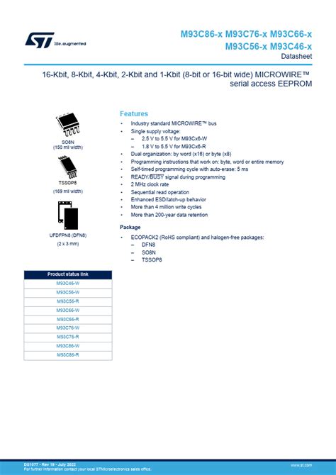 M C W Stmicroelectronics Eeprom Hoja De Datos Ficha T Cnica