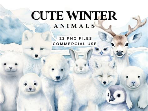 Cute Winter Animals Clipart Watercolor Arctic Animals & Landscapes ...