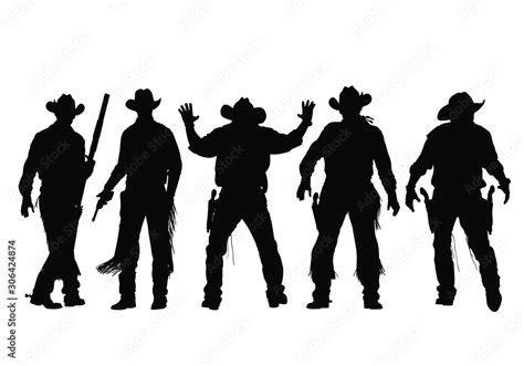 Vector Silhouettes Of Wild West Gunslingers Outlaws Lawmen And Cowboys Stock Vector Adobe Stock