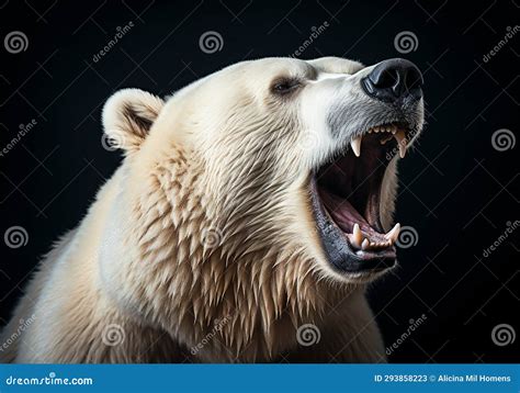 Realistic Closeup Portrait Of A Polar Bear On Dark Background Ai