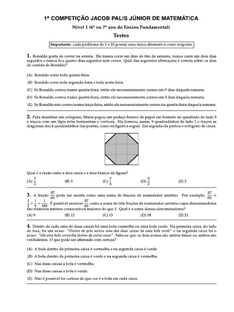 Jacob Palis Provas Anteriores - Jacob Palis Juniro 2022 1 Nivel | PDF