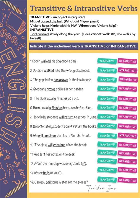 Transitive And Intransitive Worksheet