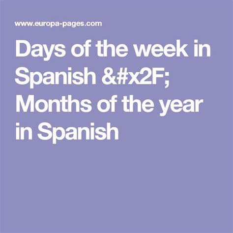 Days Of The Week In Spanish Months Of The Year In Spanish Months In