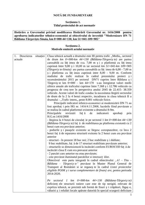 Pdf Not De Fundamentare Sec Iunea Titlul Proiectului Sgg Gov Ro