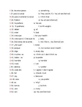 Realidades Chapter B Vocabulary Matching Practice By Kunal Patel