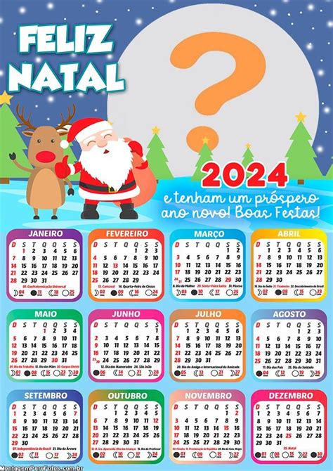 Calendário 2024 Tenha Um Feliz Natal Papai Noel Colagem De Foto Grátis