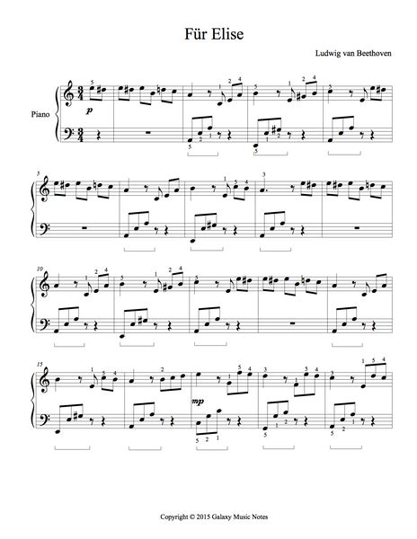 Fur Elise Intermediate Piano Sheet Music Galaxy Music Notes