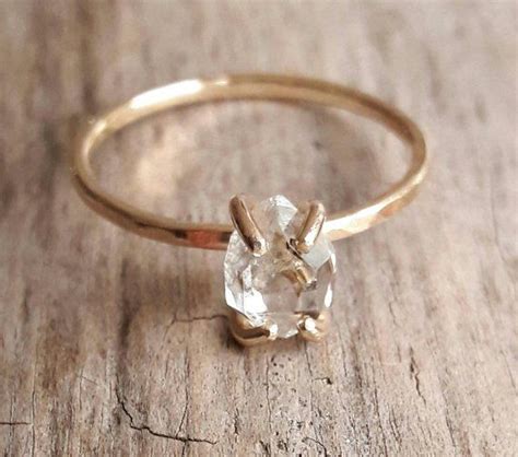 Herkimer Diamant Quarz Kristall Verlobungsring Roher Kristall Ring