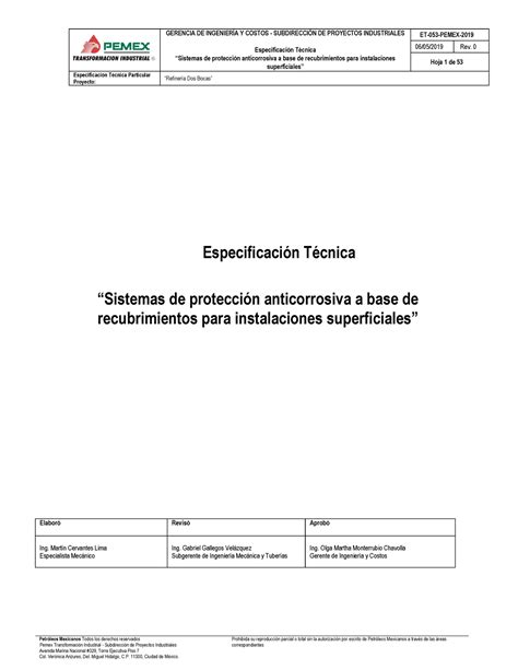 ET 053 Pemex 2019 Especificación Técnica Sistemas de protección