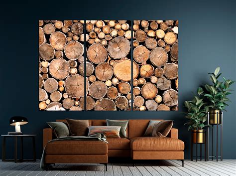 Sawn And Stacked Firewood Canvas Wall Art Log Trunks Pile Art Print