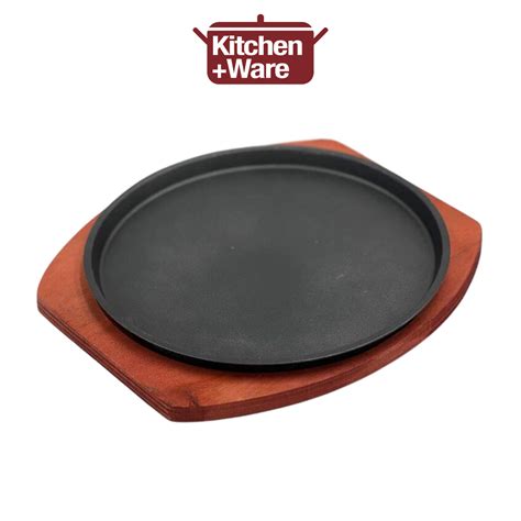 Sizzling Cast Iron Hot Plate With Wooden Underliner Set 23cm 25cm