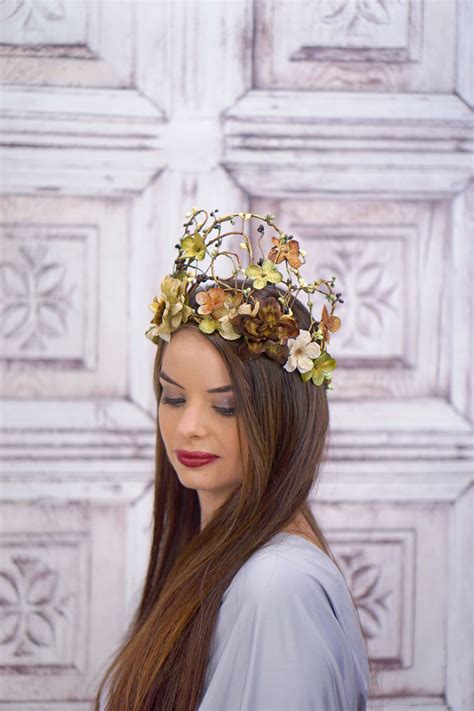 Gold Woodland Crown Ivory Green And Brown Woodland Crown Etsy Beautiful And Twisted